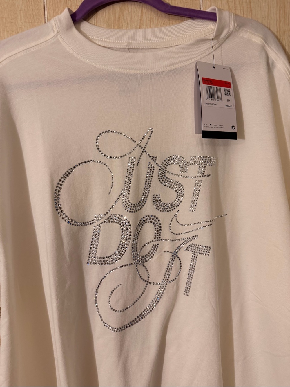 Nike Cream Tee with Rhinestone 'Just Do It' Script - Picture 5 of 5